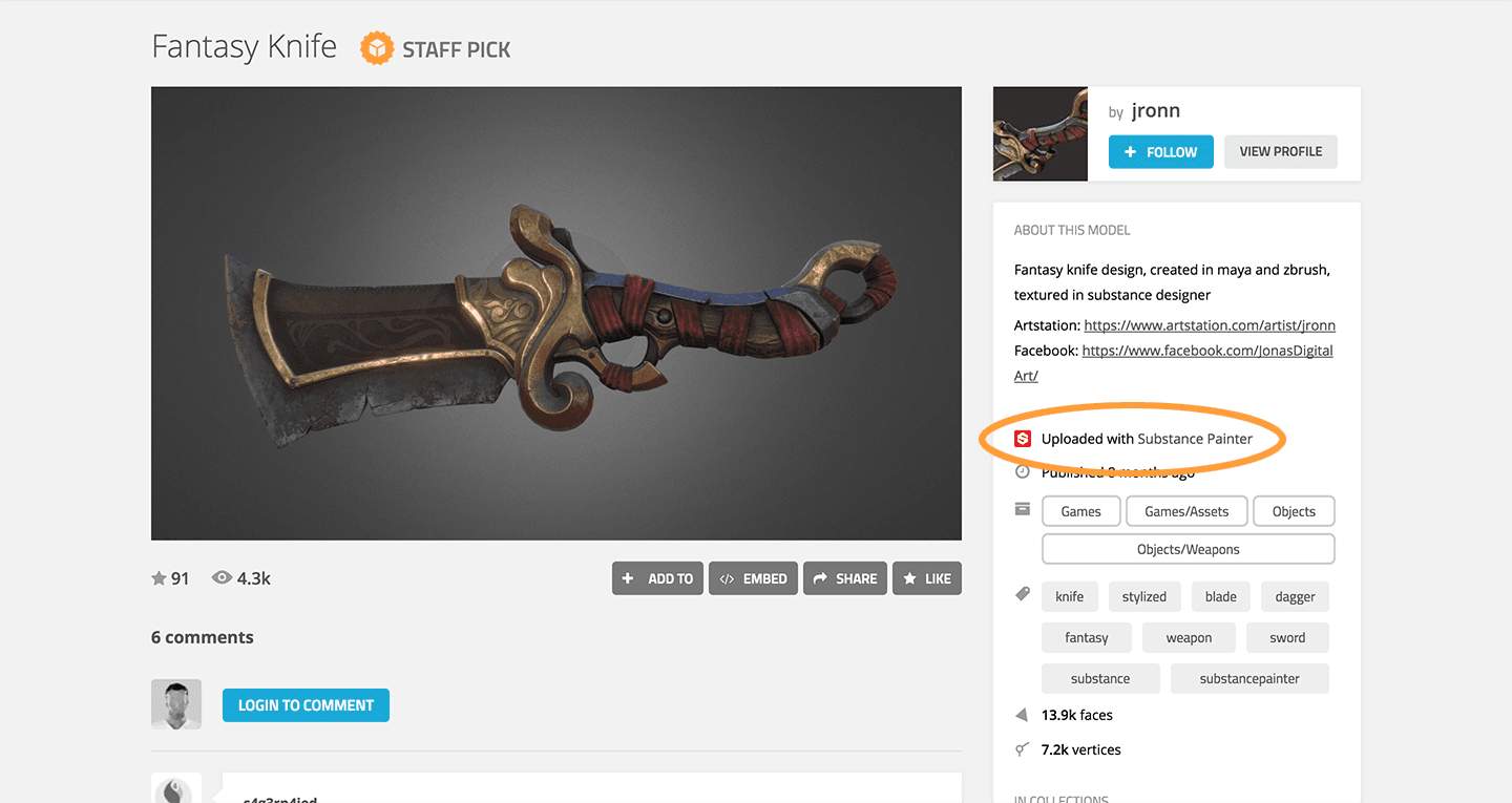 Sketchfab branded upload for Substance Painter